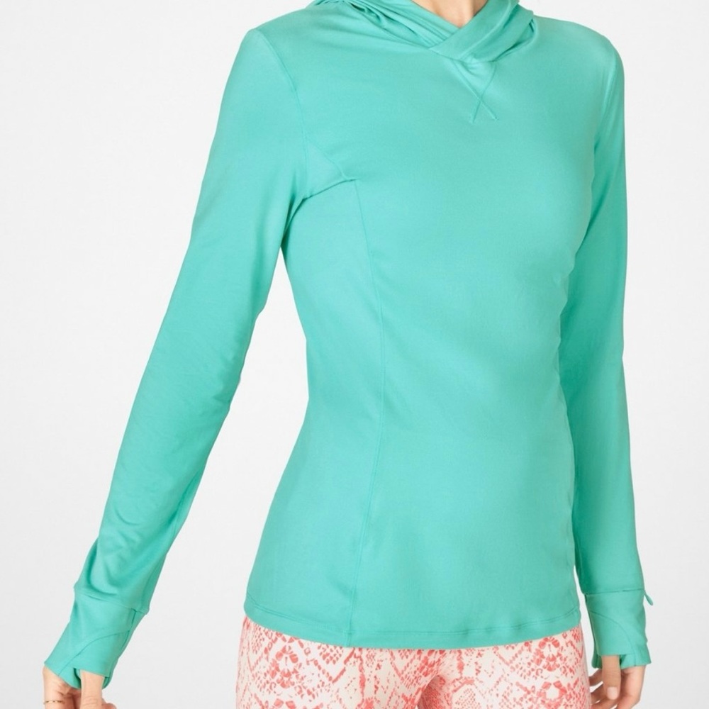 Fabletics Teal Long Sleeve Athletic Hoodie